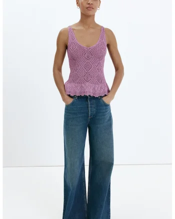 Top tricotat cu decolteu in V, Violet