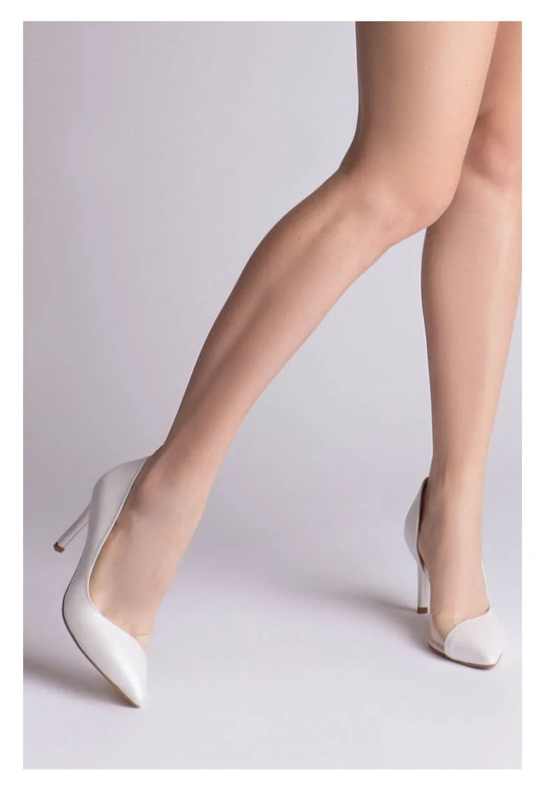 Pantofi stiletto piele naturala Alb Leila, Marimea