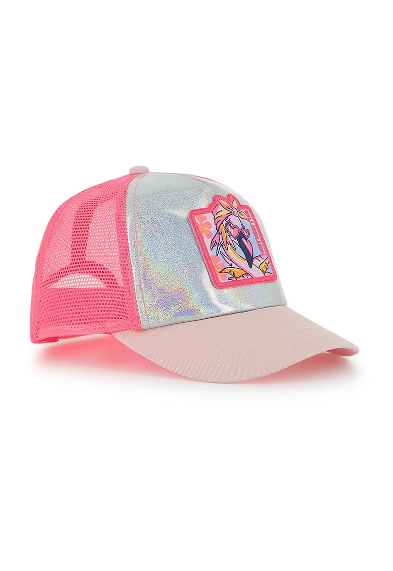 Sapca trucker cu logo, Roz/Argintiu
