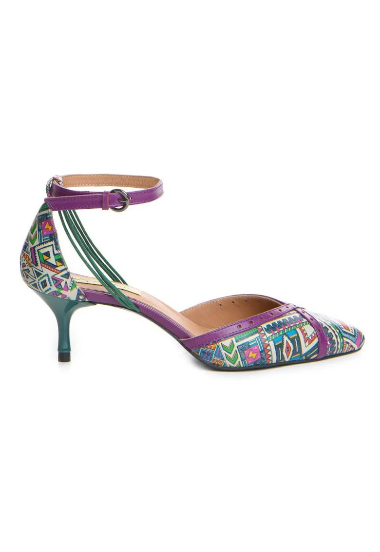 Pantofi Stiletto Piele Naturala Mov Aztec Rihanna