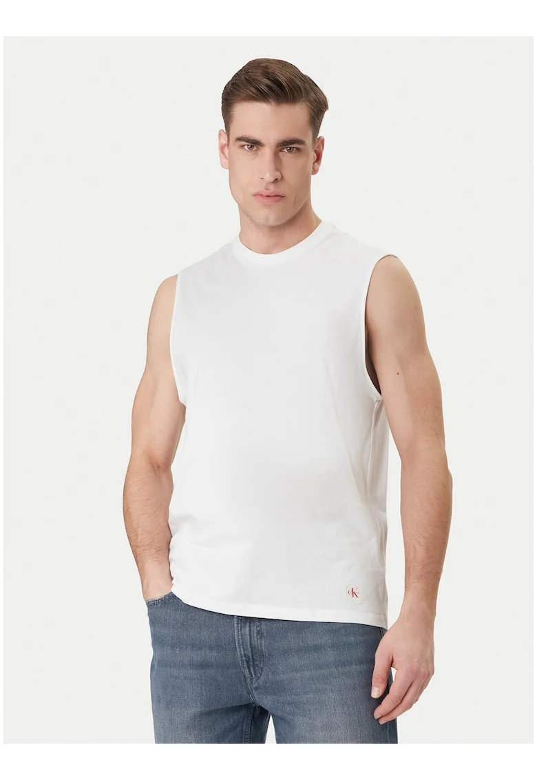 Top uni slim fit din bumbac,