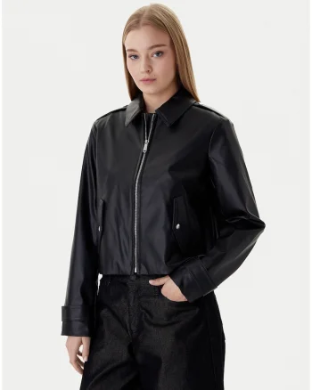 Jacheta crop din imitatie de piele