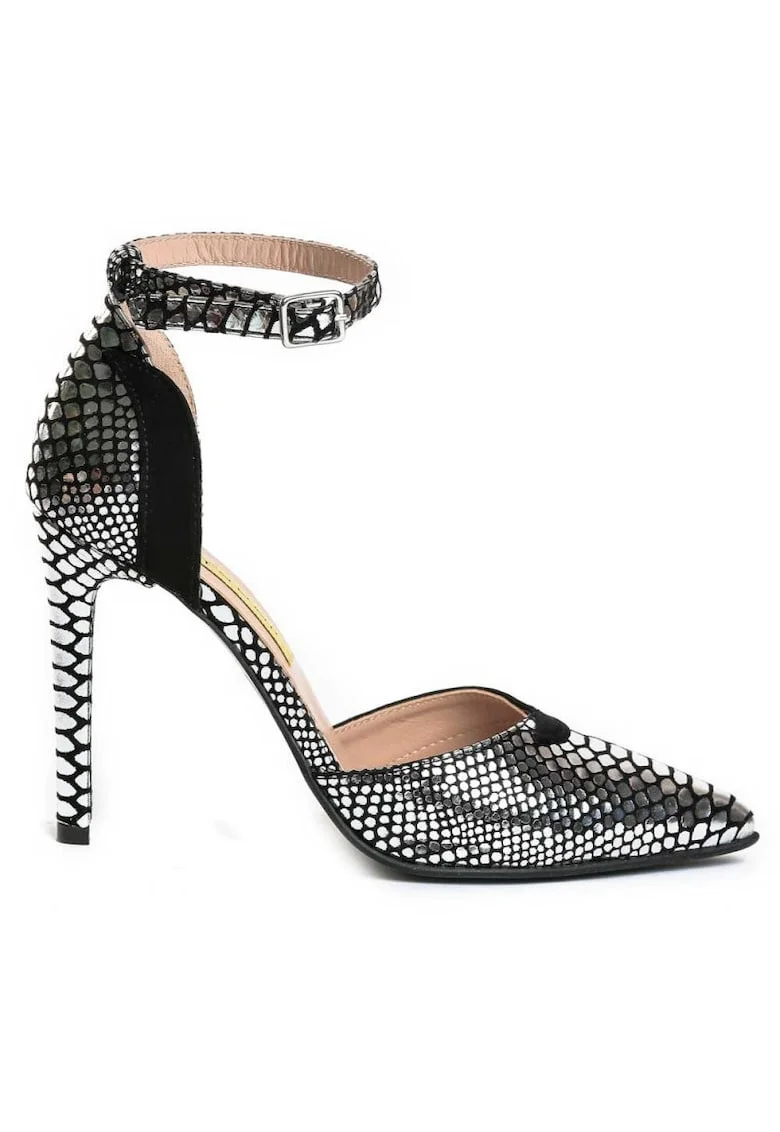 Pantofi stiletto piele naturala Argintiu Luna