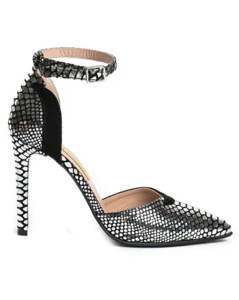 Pantofi stiletto piele naturala Argintiu Luna