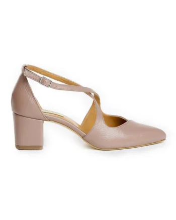 Pantofi cu toc gros piele Grej Mary