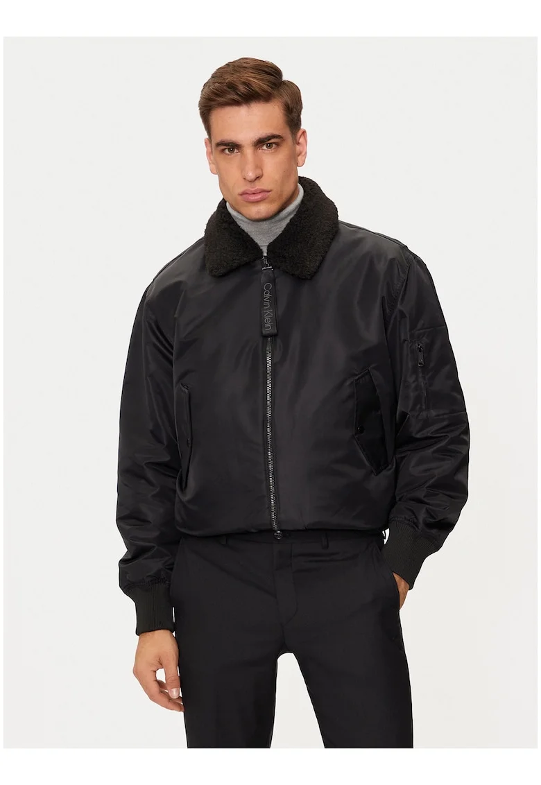 Geaca bomber cu guler teddy