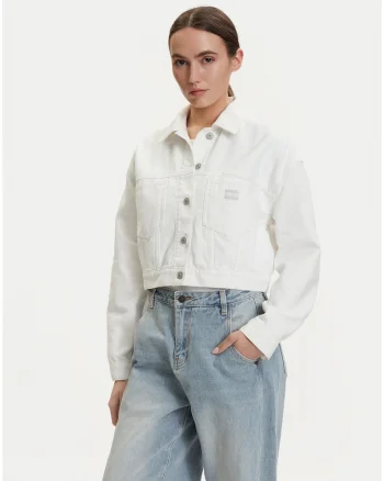 Jacheta din denim crop cu nasturi,