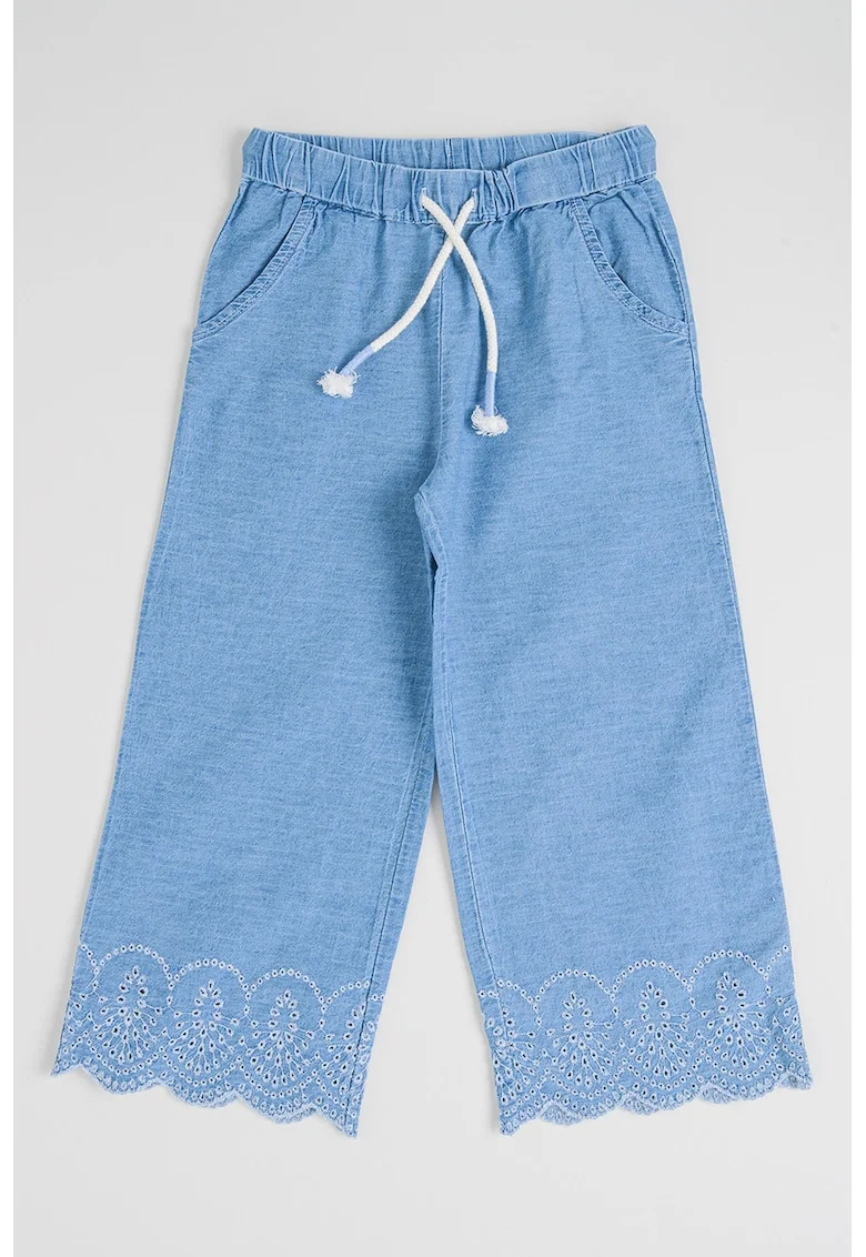 Pantaloni de bumbac cu snur in talie, Albastru deschis
