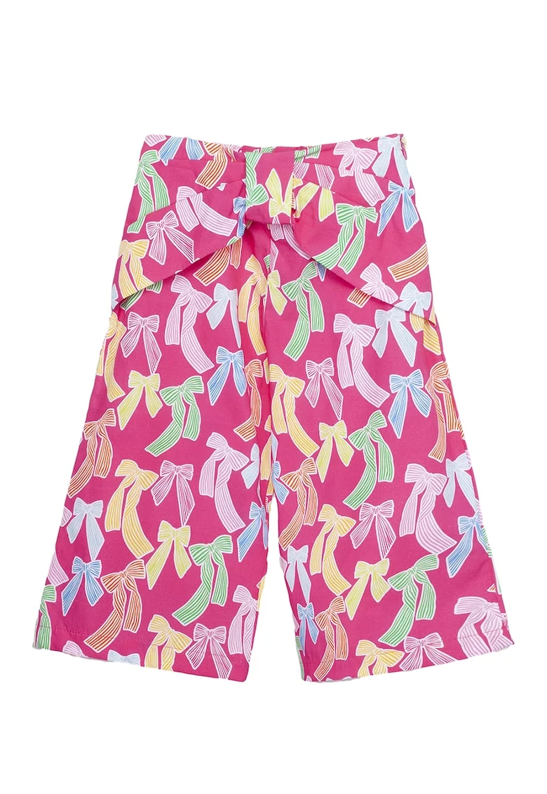 Pantaloni cu croiala ampla si model cu funde, Galben, Roz, Albastru deschis,