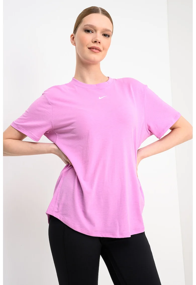 Tricou relaxed-fit pentru fitness One, Alb/Roz fandango