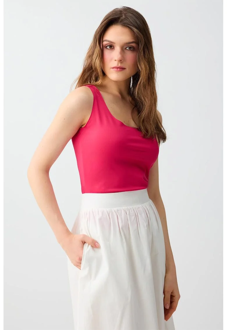 Top slim fit cu decolteu adanc, Roz aprins