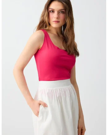 Top slim fit cu decolteu adanc, Roz aprins