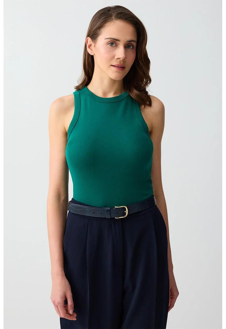 Top slim fit cu decolteu la baza gatului, Verde