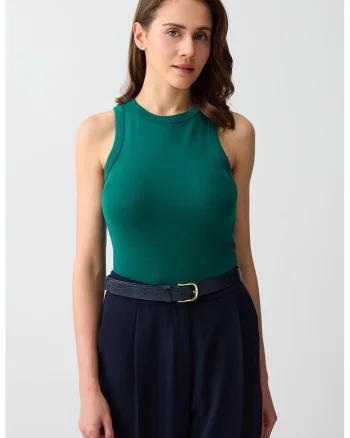 Top slim fit cu decolteu la baza gatului, Verde