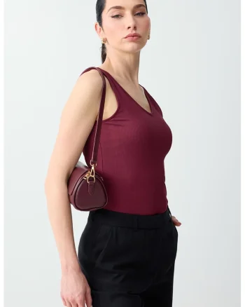 Top slim fit cu decolteu in V, Rosu inchis