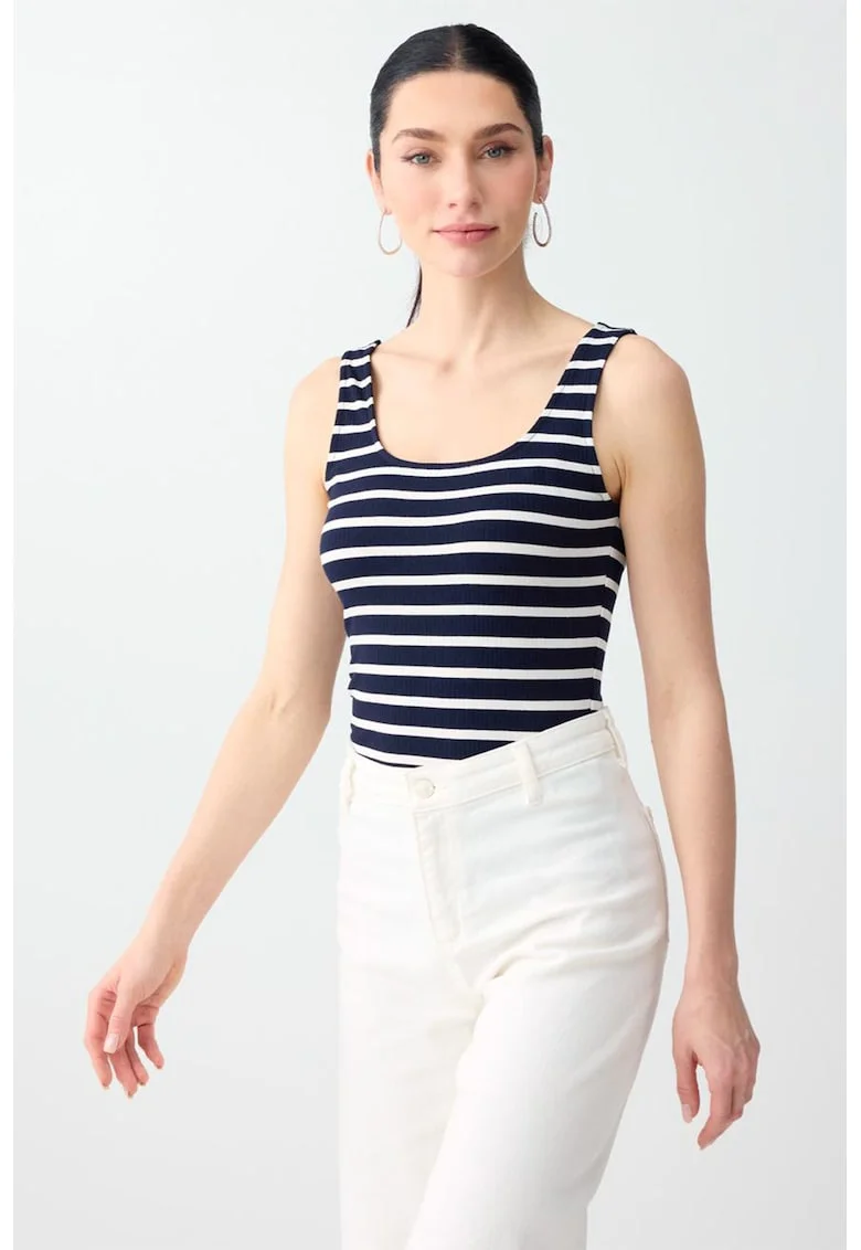 Top slim fit cu dungi, Alb optic/Bleumarin