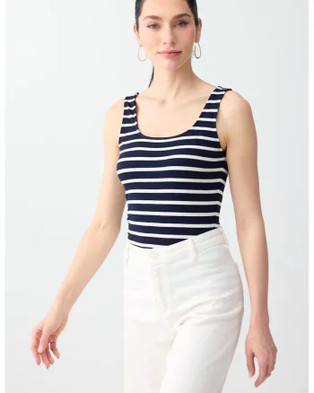 Top slim fit cu dungi, Alb optic/Bleumarin
