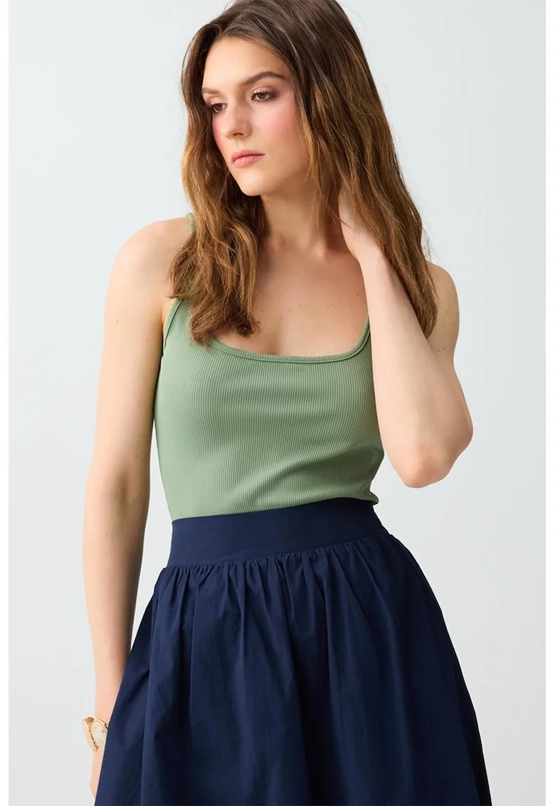 Top striat slim fit, Verde pal
