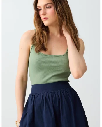 Top striat slim fit, Verde pal