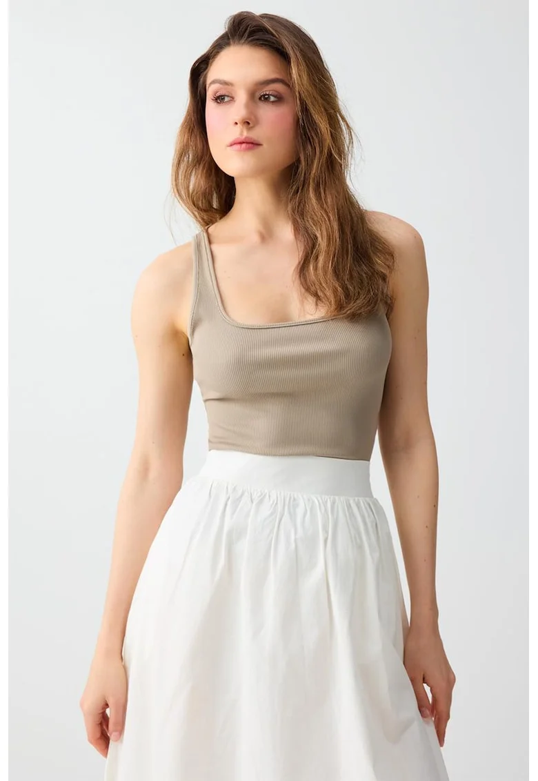 Top striat slim fit, Bej