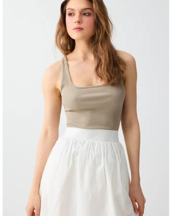 Top striat slim fit, Bej