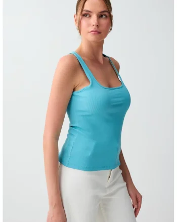 Top striat slim fit, Albastru pastel