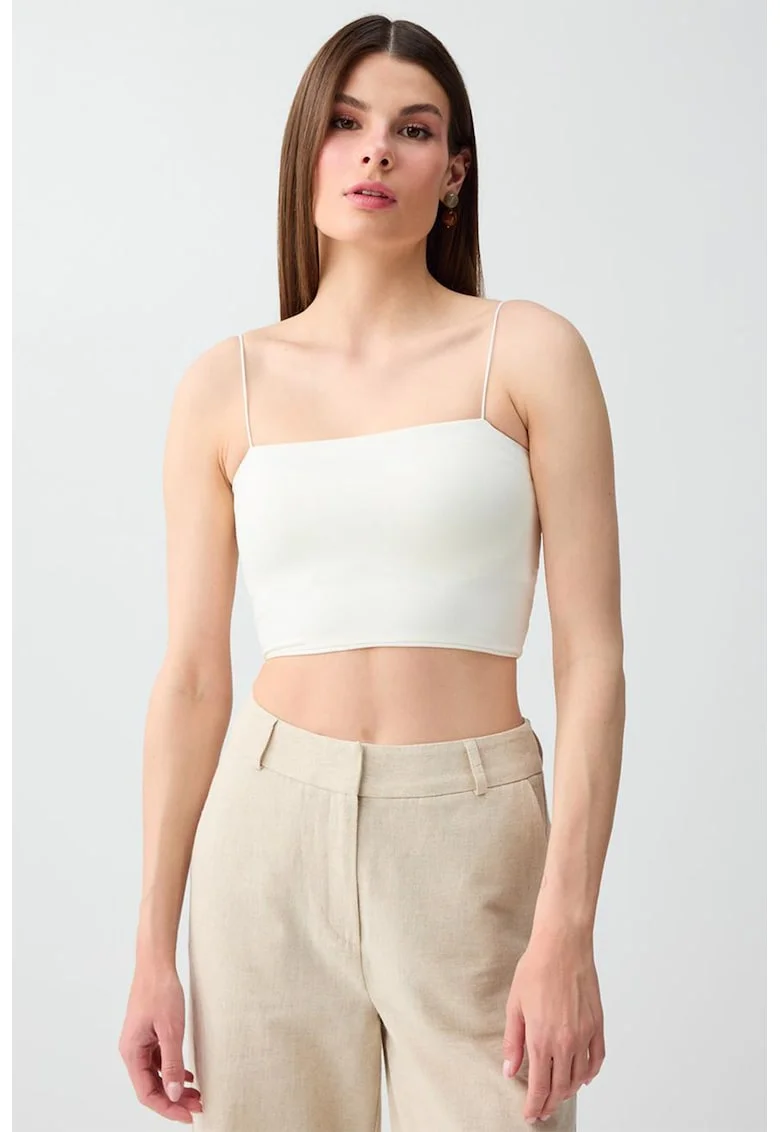 Top crop cu model uni, Alb murdar