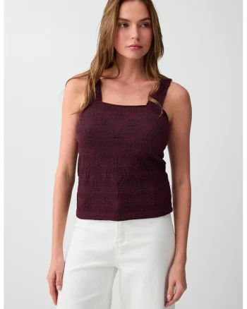 Top slim fit cu bretele late, Rosu inchis