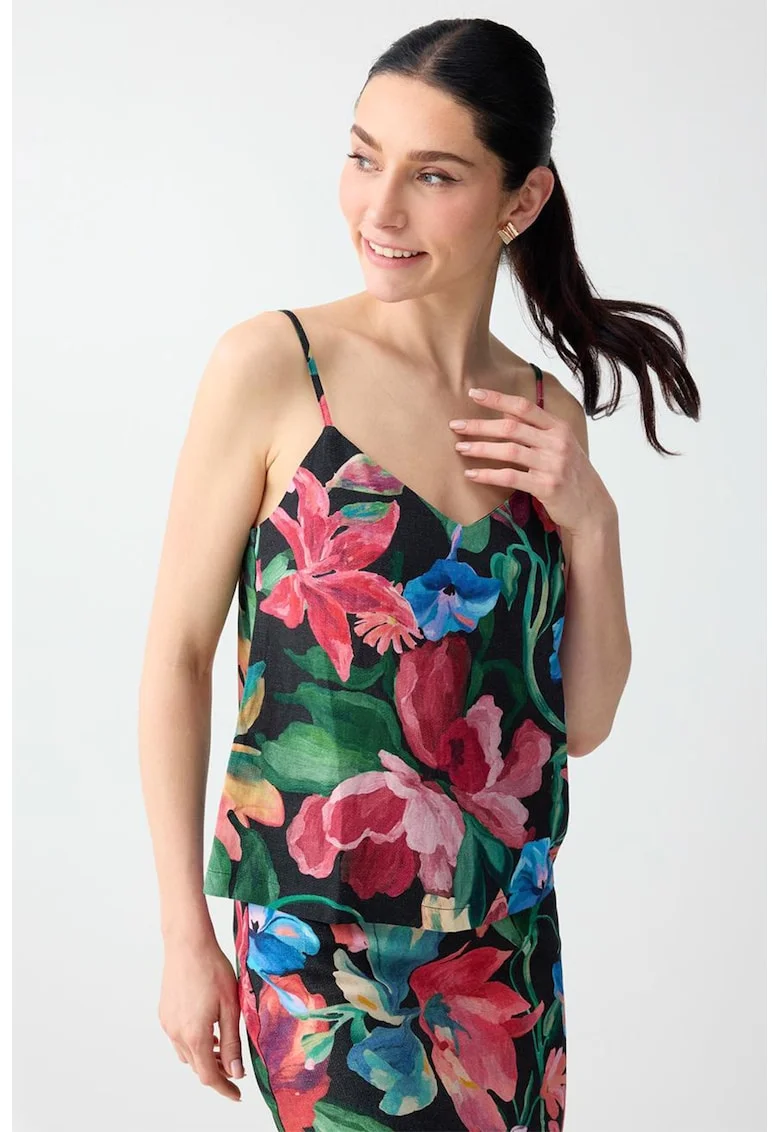 Top din amestec de in cu model floral, Multicolor