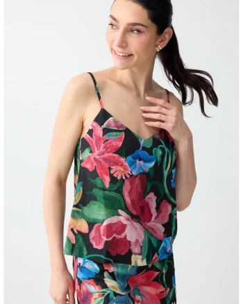 Top din amestec de in cu model floral, Multicolor