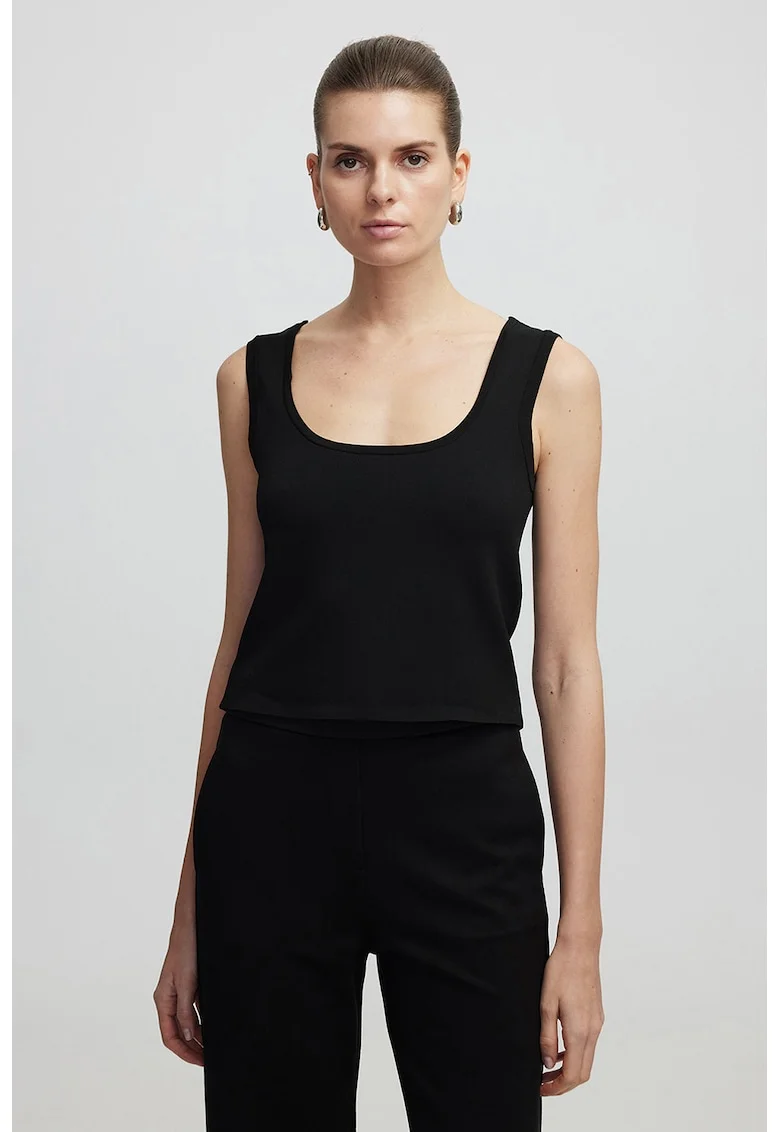 Top crop cu decolteu rotund, Negru