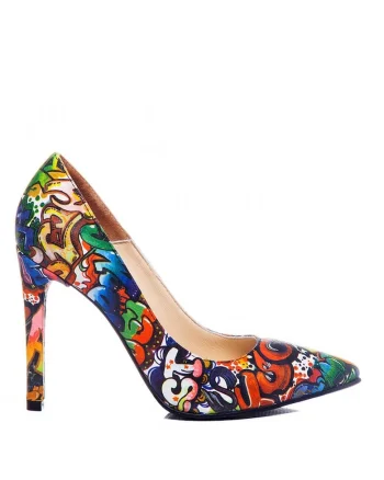 Pantofi stiletto piele naturala Graffiti Ghetto