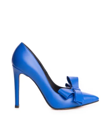 Pantofi stiletto piele naturala Albastru Bow