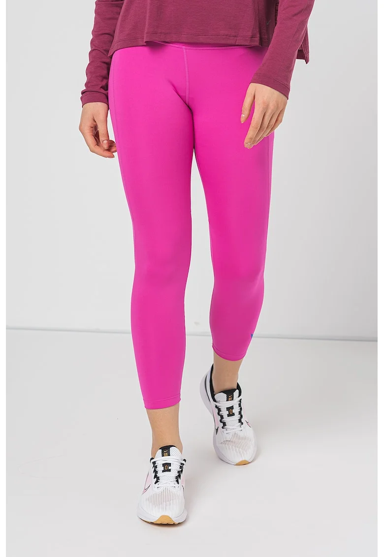 Colanti cu talie medie, buzunar cu fermoar, si tehnologie Dri-Fit, pentru alergare Fast, Roz fandango