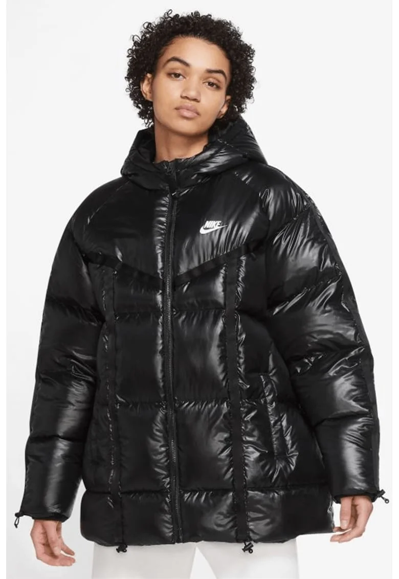 Geaca cu vatelina si logo Therma-Fit, Negru
