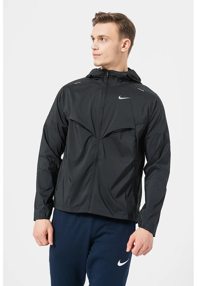 Jacheta cu gluga si detalii reflectorizante pentru alergare Windrunner, Negru