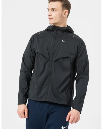 Jacheta cu gluga si detalii reflectorizante pentru alergare Windrunner, Negru