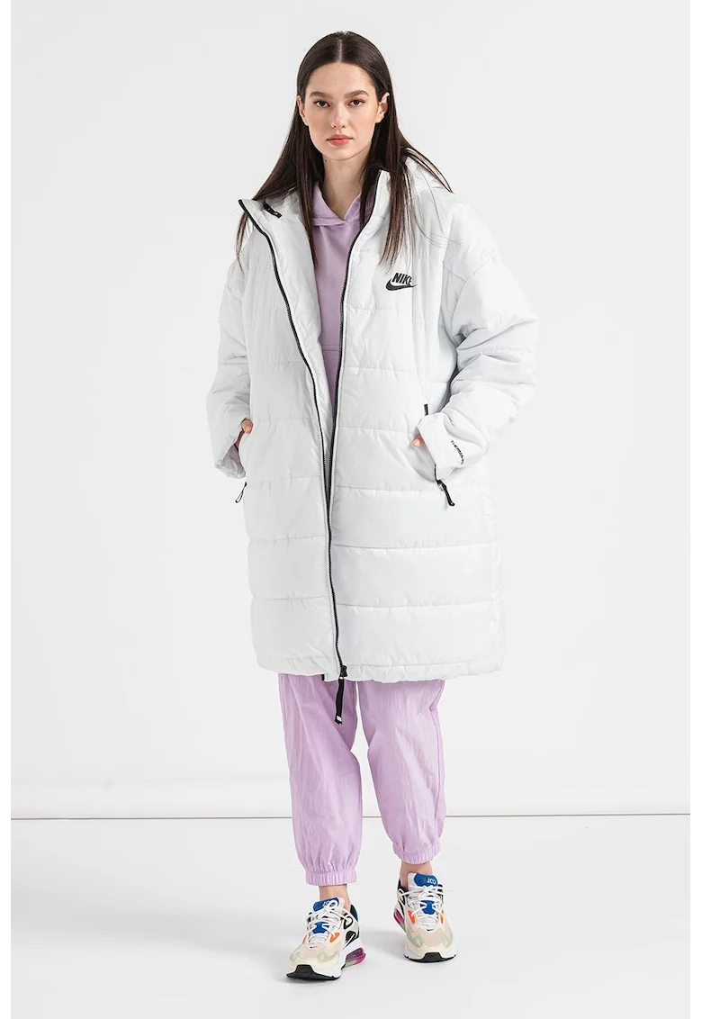 Geaca midi cu gluga Sportswear, Alb