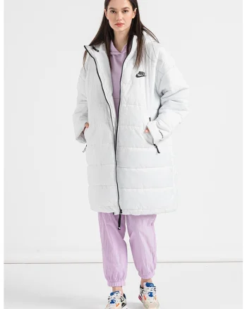 Geaca midi cu gluga Sportswear, Alb