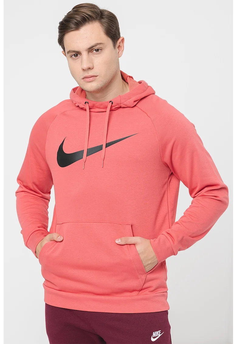 Hanorac cu logo si tehnologie Dri-Fit, pentru fitness, Rosu stins