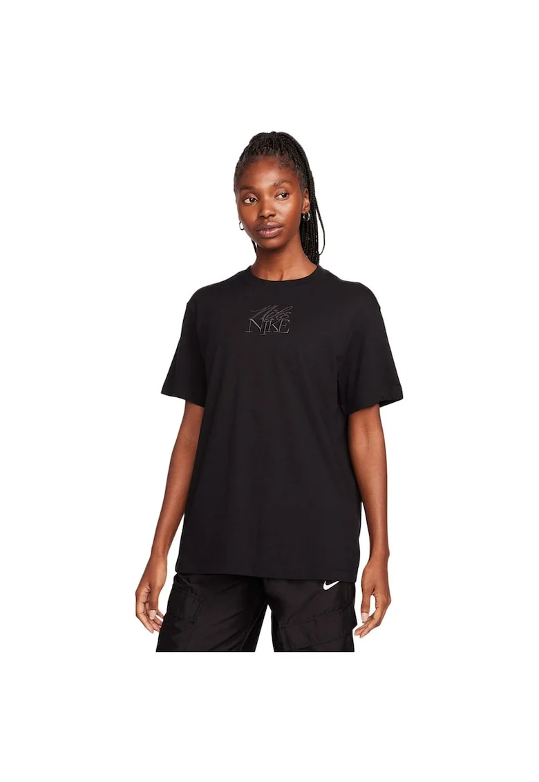 Tricou sport dama  Monogram SS BF, negru, bumbac, croiala eleganta,