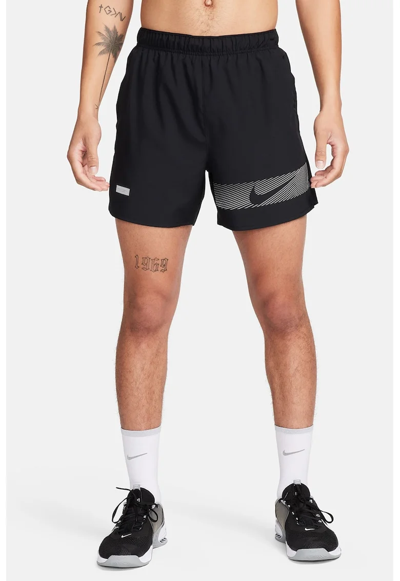 Pantaloni scurti cu imprimeu logo, pentru alergat, Negru