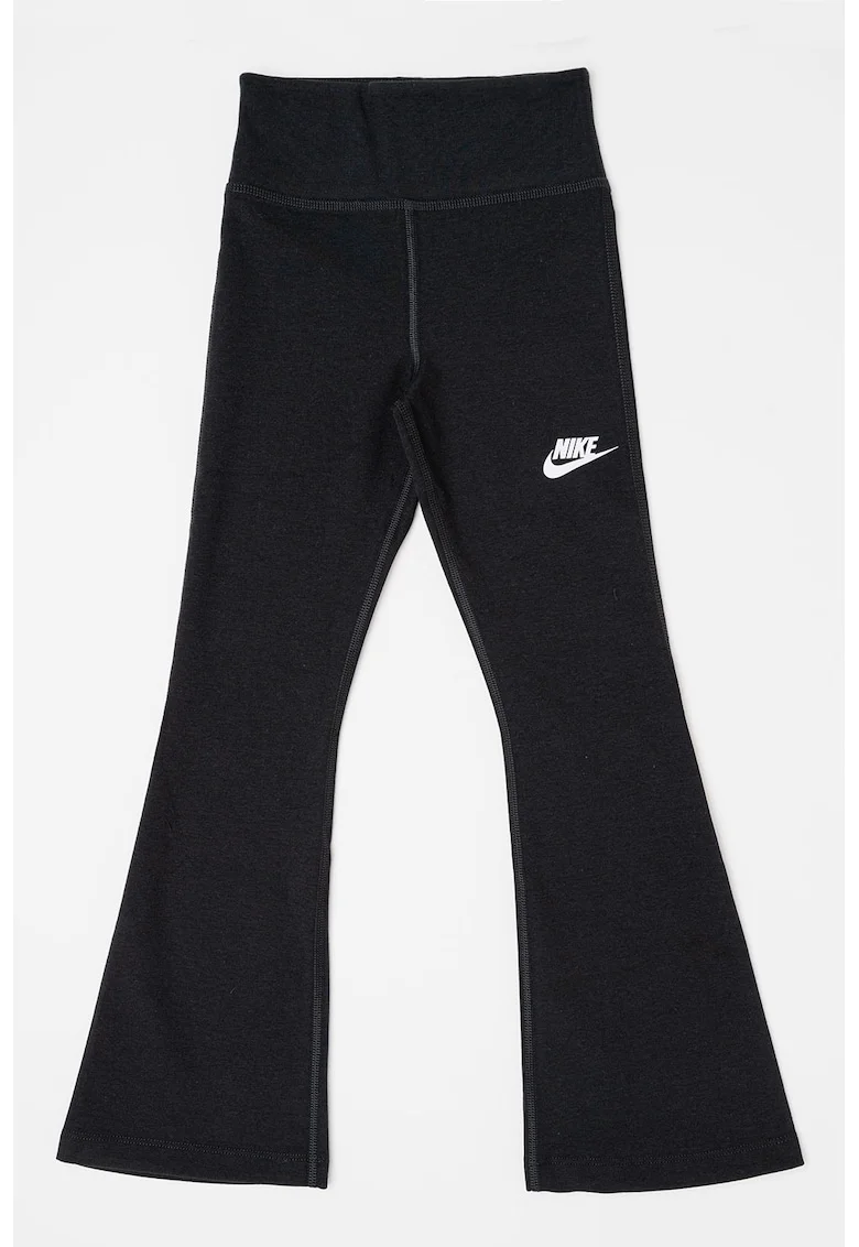 Colanti cu croiala bootcut si logo, Negru