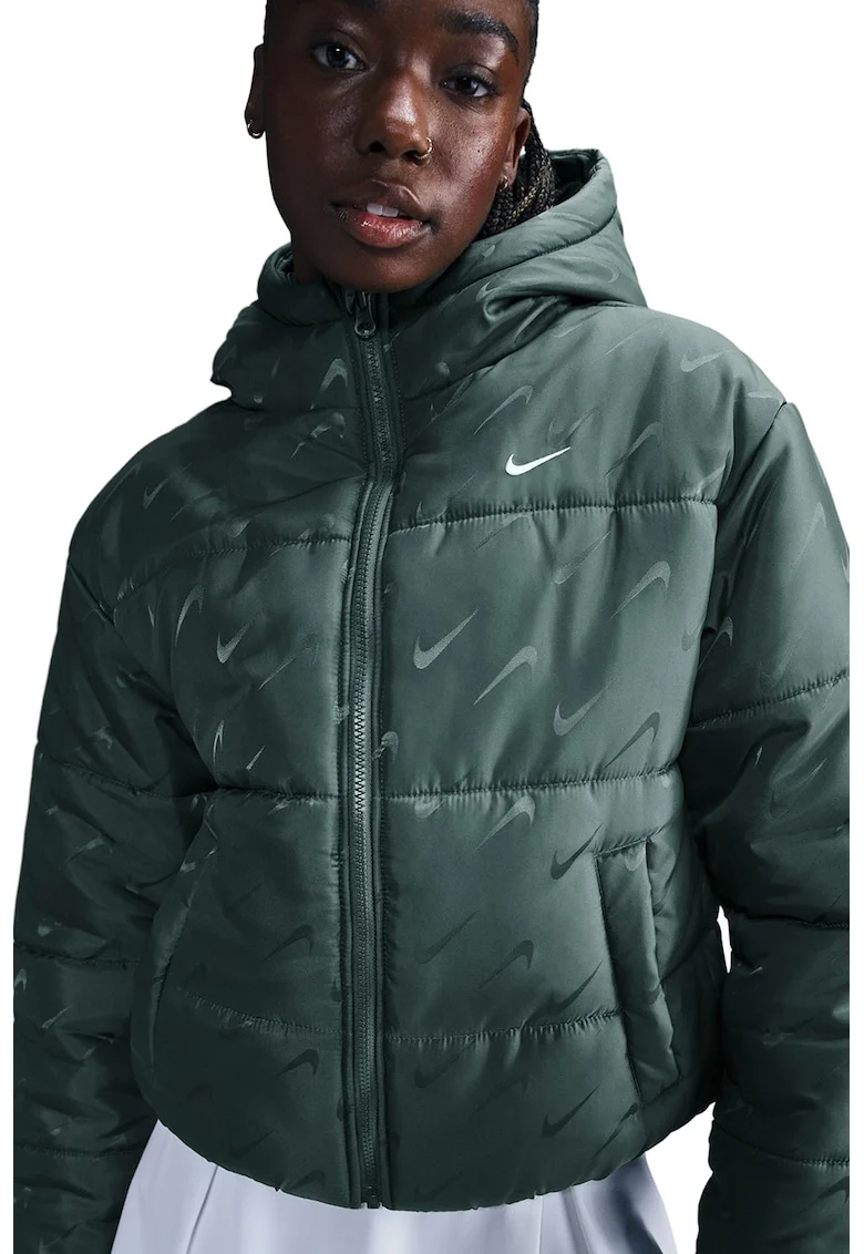 Jacheta crop cu gluga, Verde inchis