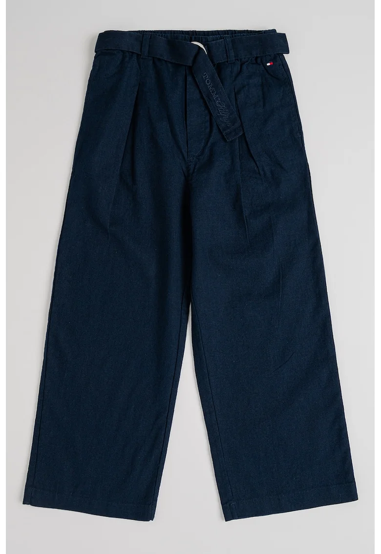 Pantaloni relaxed fit de in si bumbac cu o curea in talie, Albastru ultramarin