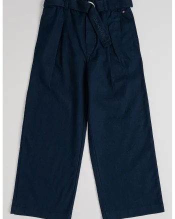 Pantaloni relaxed fit de in si bumbac cu o curea in talie, Albastru ultramarin