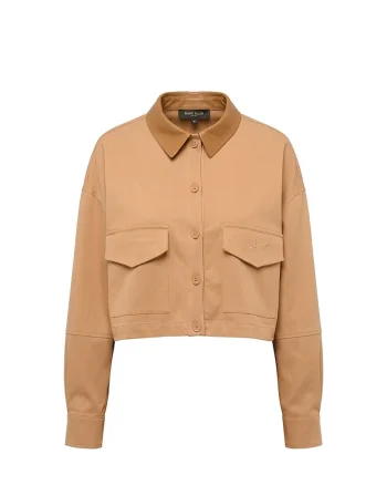 Jacheta crop din amestec de bumbac Lumina, Maro camel
