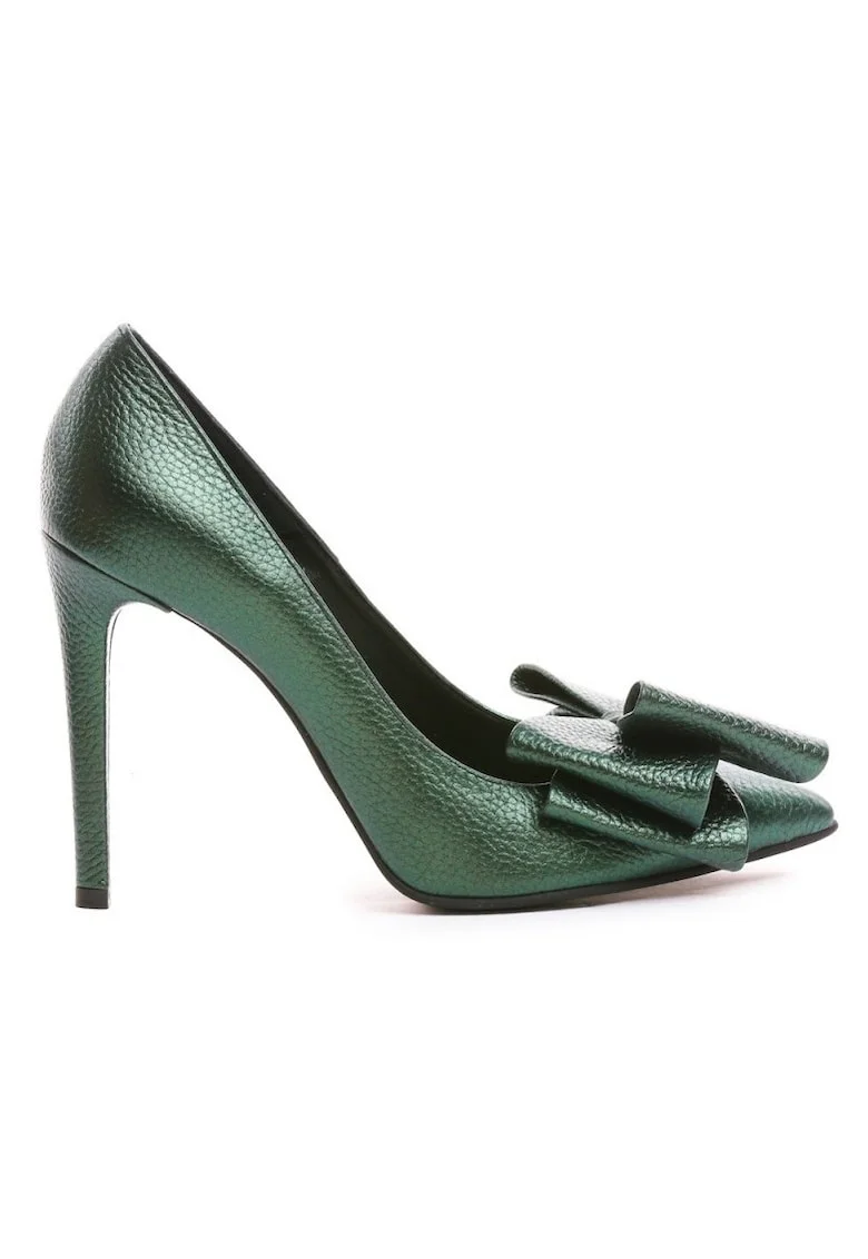 Pantofi stiletto piele naturala Green cu funda