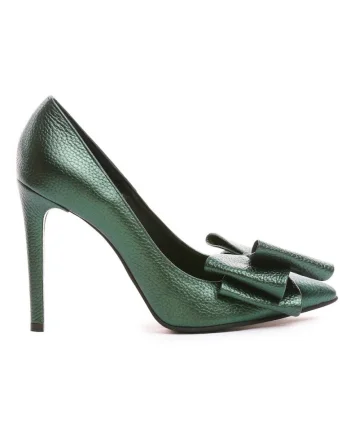 Pantofi stiletto piele naturala Green cu funda