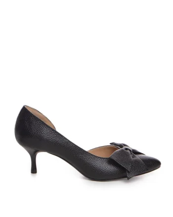Pantofi stiletto piele naturala Negru cu funda Cut